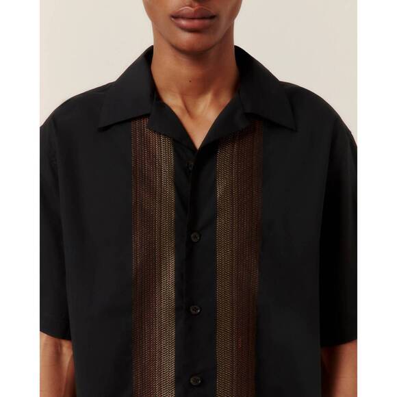NEW COMMAS sun waves camp collar shirt in black